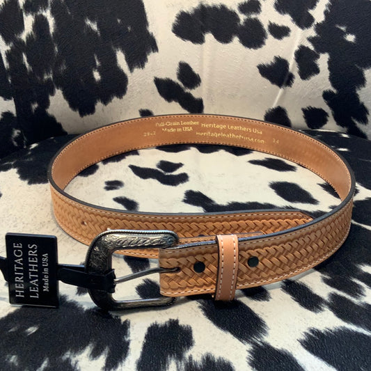 Tooled Basket Weave Mens Belt