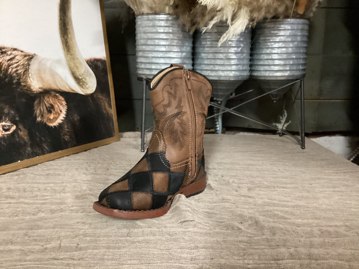 Toddlers Footwear Black/Tan Faux Leather Patchwork