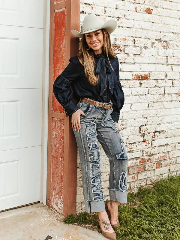 Denim Bow Blouse Regular & Plus Size