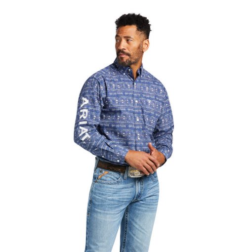 Ariat Men’s Team Justin Marine Blue Classic Fit Long Sleeve Shirt