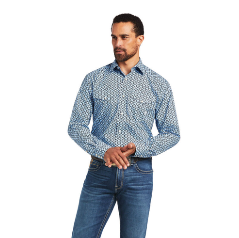 Ariat Men's Farhan Blue Snap Button Long Sleeve Shirt