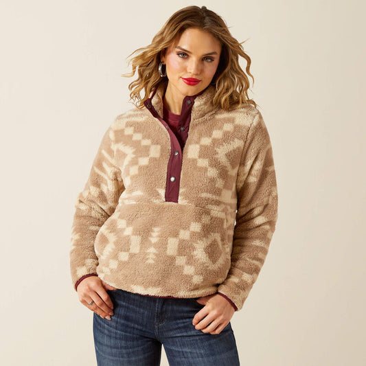Ariat Berber Snap Pullover Tan/Burgundy