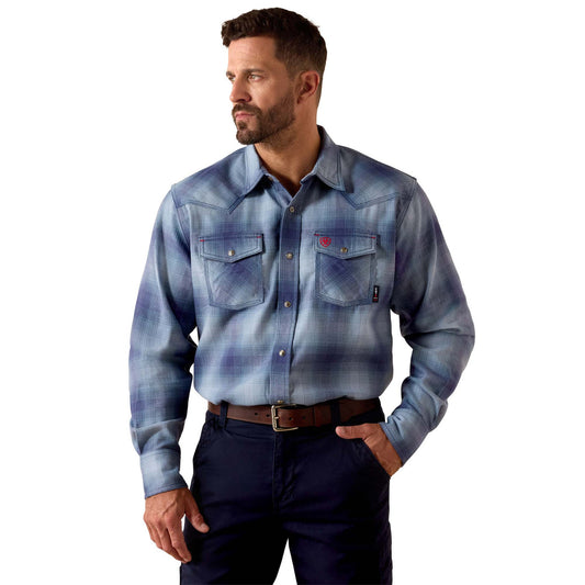 Ariat FR Ryan Retro Snap LS Work Shirt Dusty Blue