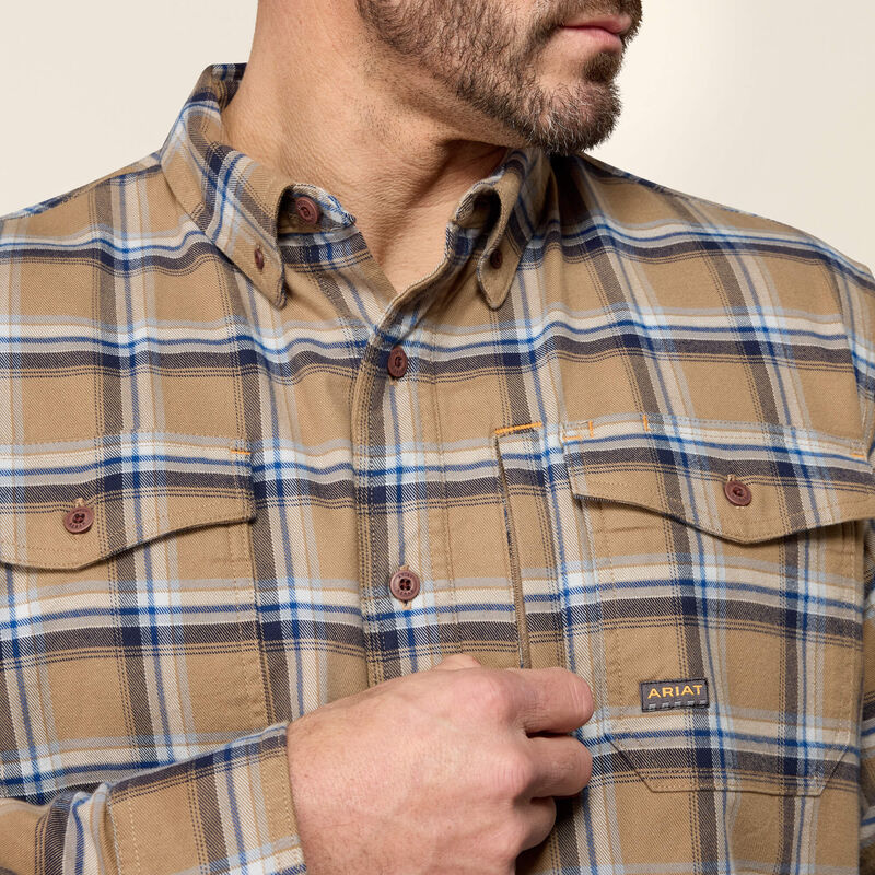 Ariat Rebar Flannel DuraStretch Work Shirt Field Khaki