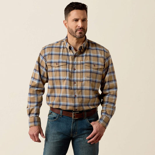 Ariat Rebar Flannel DuraStretch Work Shirt Field Khaki