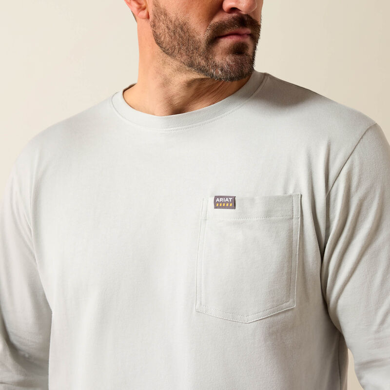 Ariat Rebar Cotton Strong Standard Logo Pocket T-Shirt Harbor Mist/Weathervane