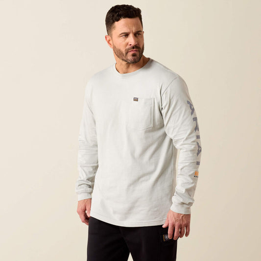 Ariat Rebar Cotton Strong Standard Logo Pocket T-Shirt Harbor Mist/Weathervane