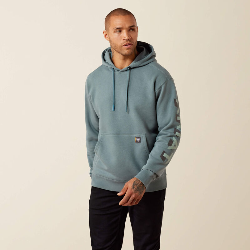 Ariat Rebar Lightweight Logo Hoodie North Atlantic|Green Milieu