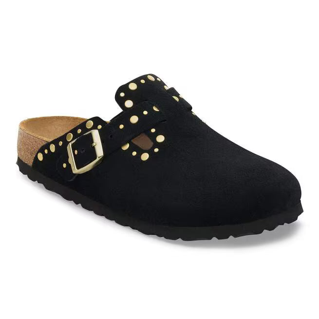 Birkenstock Boston Rivets Black Suede Leather