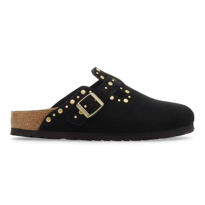 Birkenstock Boston Rivets Black Suede Leather