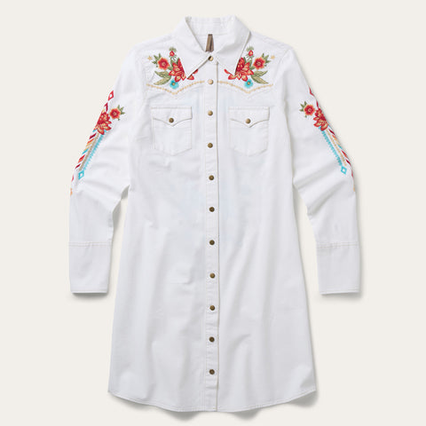 Stetson White Floral Embroidery Dress