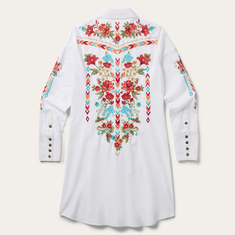 Stetson White Floral Embroidery Dress