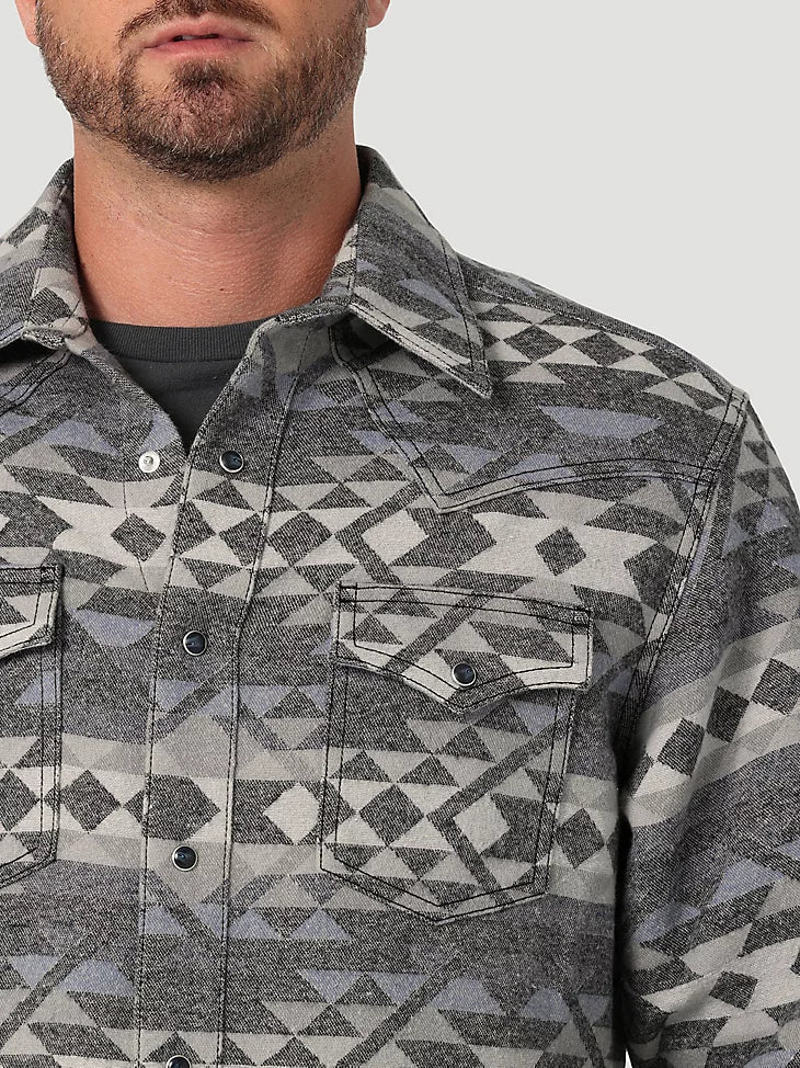Wrangler Retro Jacquard Snap Shirt Jacket in Vintage Indigo