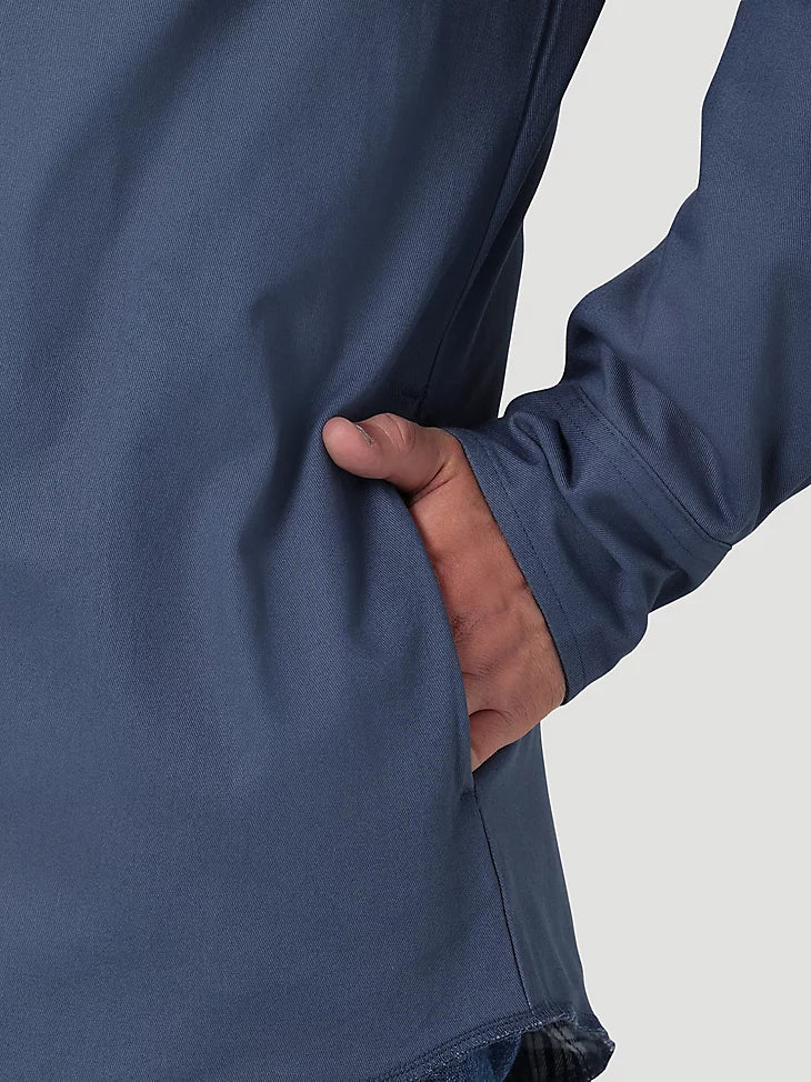 Wrangler Long Sleeve Flannel Lined Work Shirt in Vintage Indigo
