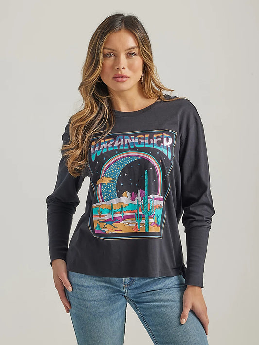 Wrangler Graphic Long Sleeve Relaxed Tee in Black Beauty