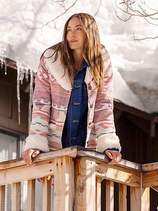 Wrangler Snowscape Coat Sherpa Shawl with Desert Pink Pattern