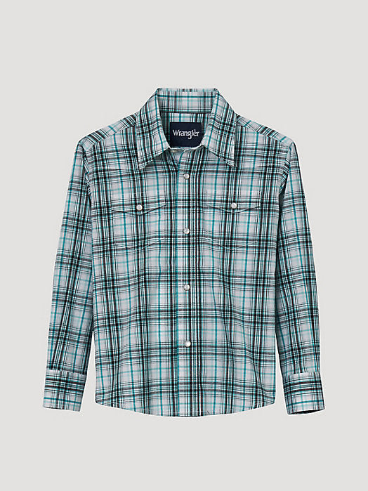 Wrangler Turquoise Plaid Kid's Snap Up