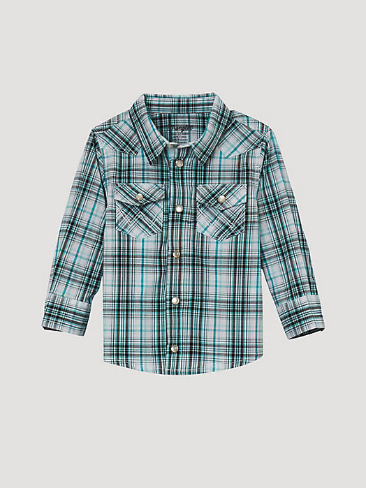 Wrangler Turquoise Plaid Infant Snap Up