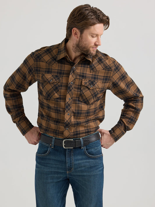 Wrangler Cowboy Flannel Chocolate Men's Snap Up