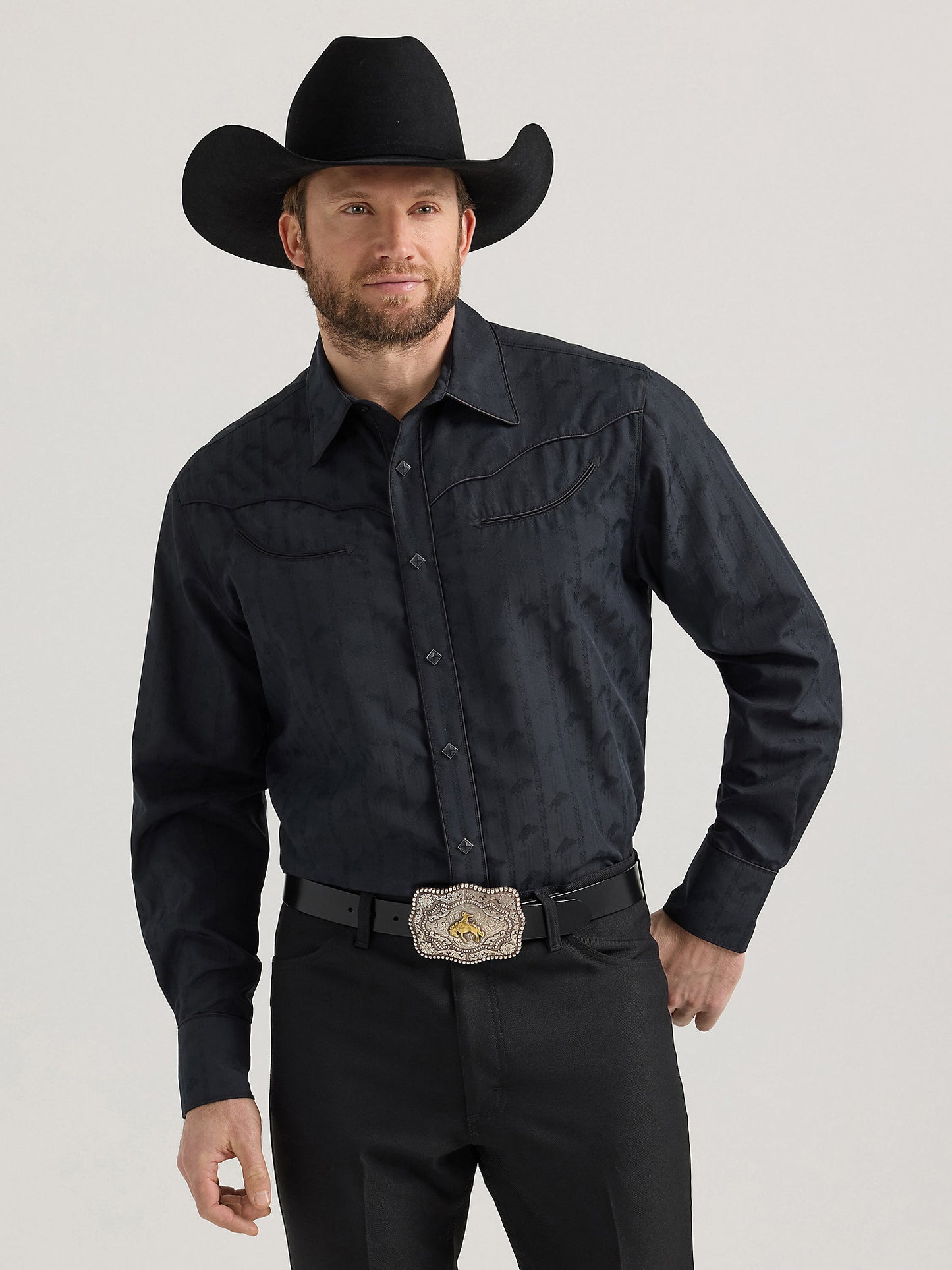 Wrangler Johnny Men's Black Dress Snap Up Wiseman's Western Wrangler Johnny Men's Black Dress Snap Up Wiseman's Western