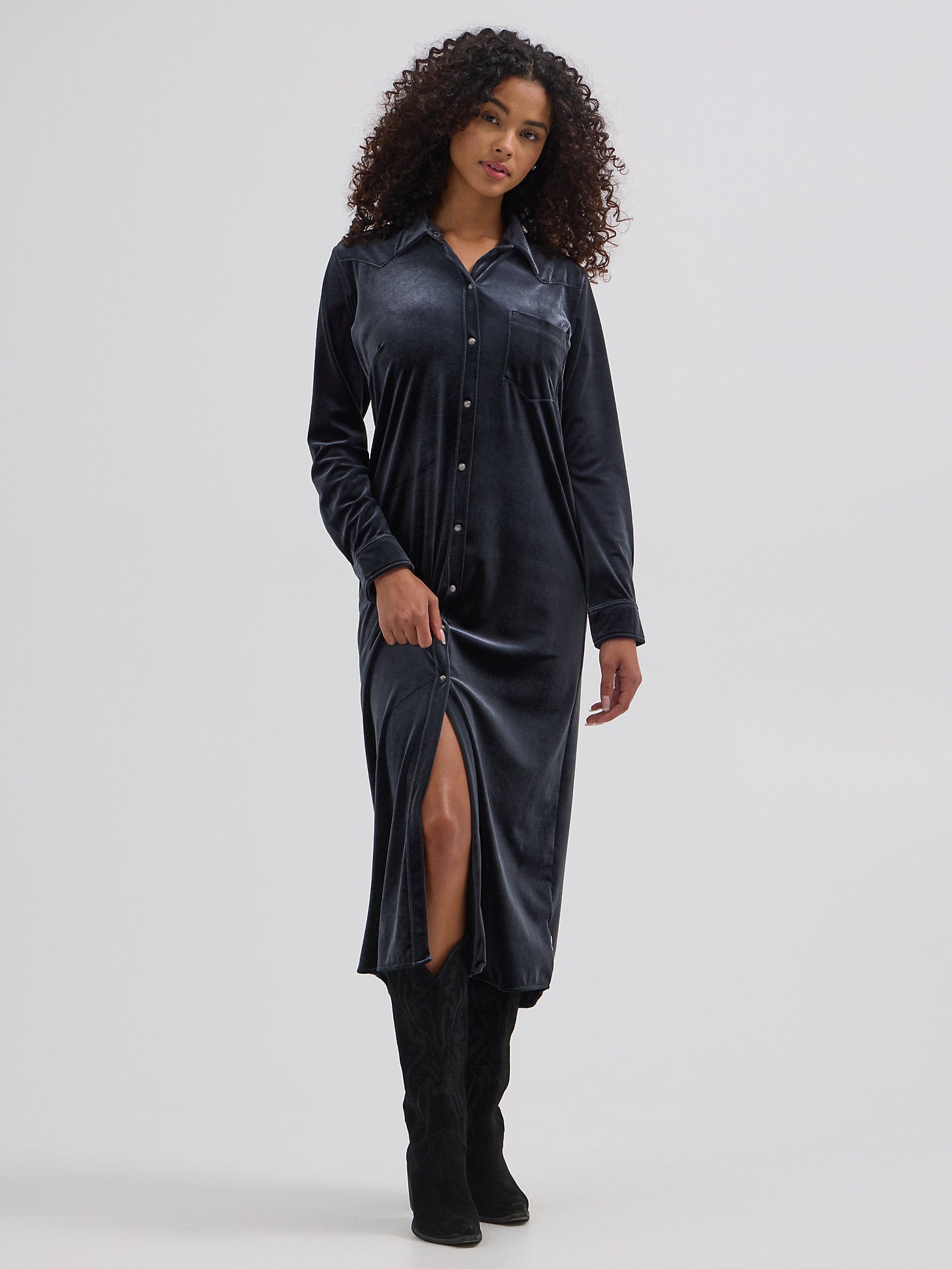 Wrangler Womens Western Shirt Dress Black Velvet Wrangler Womens Western Shirt Dress Black Velvet