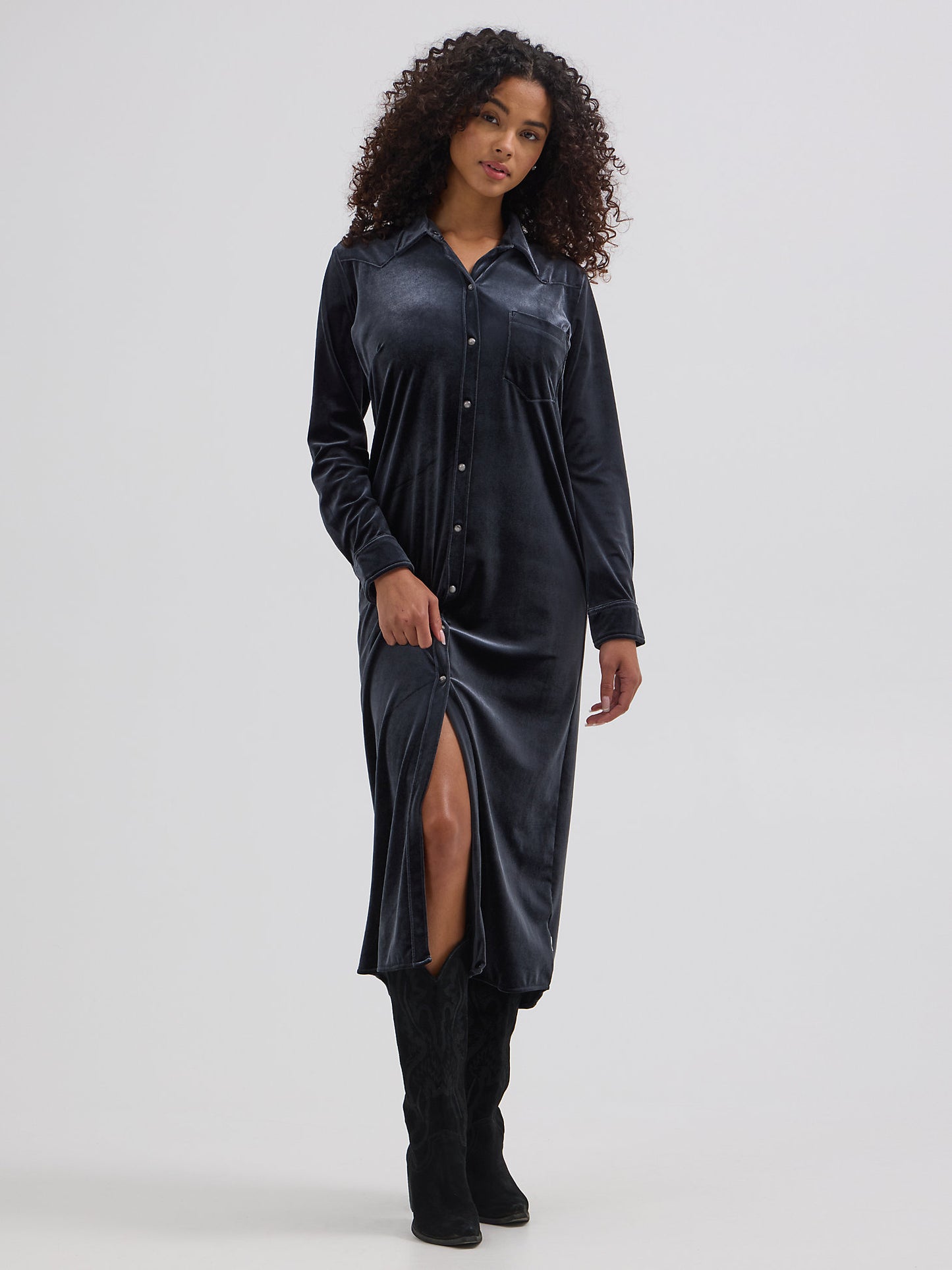 wrangler dresses Wrangler Womens Western Shirt Dress Black Velvet