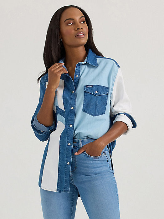 Wrangler Patchwork Denim Women's Snap Up