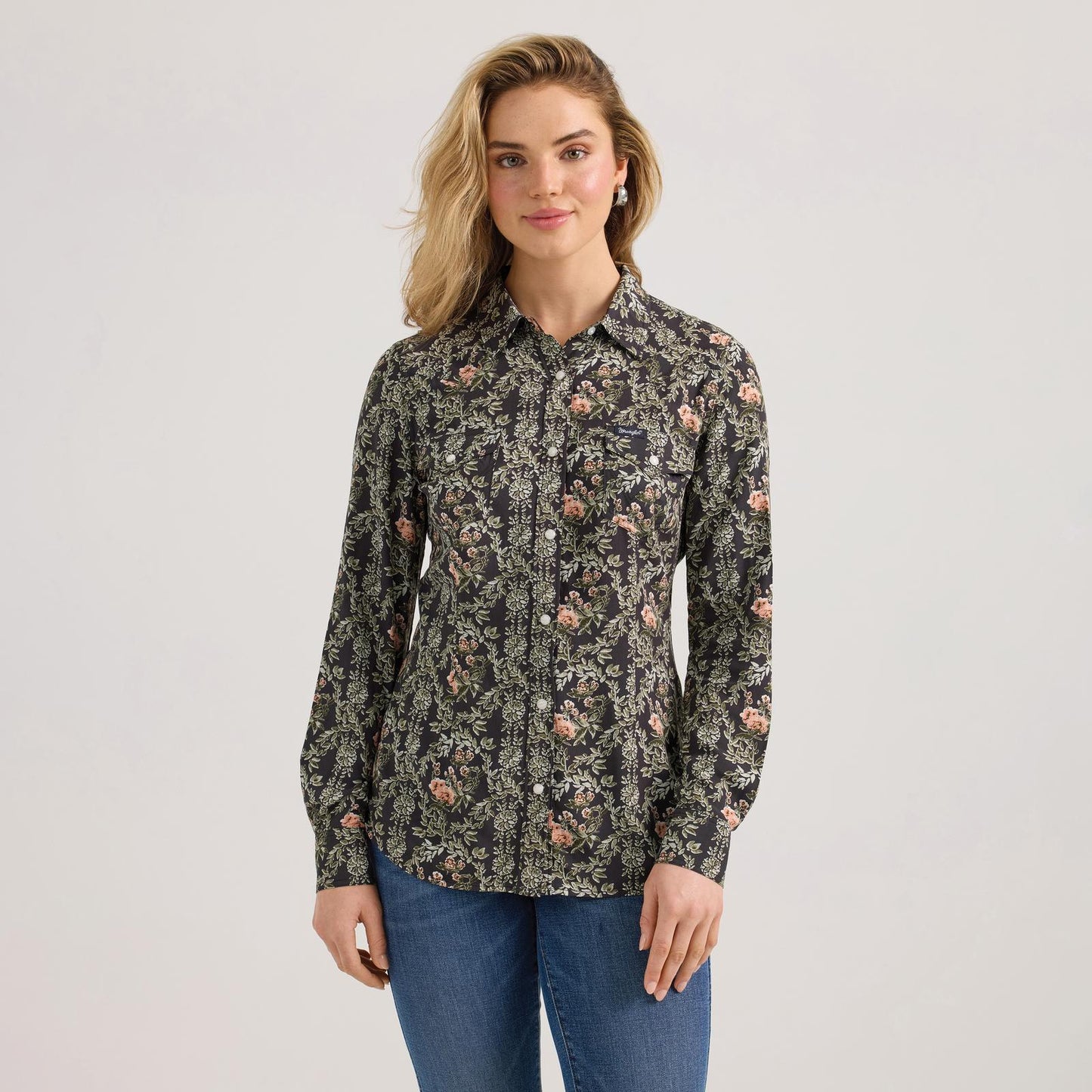 Wrangler Floral Black Snap Up