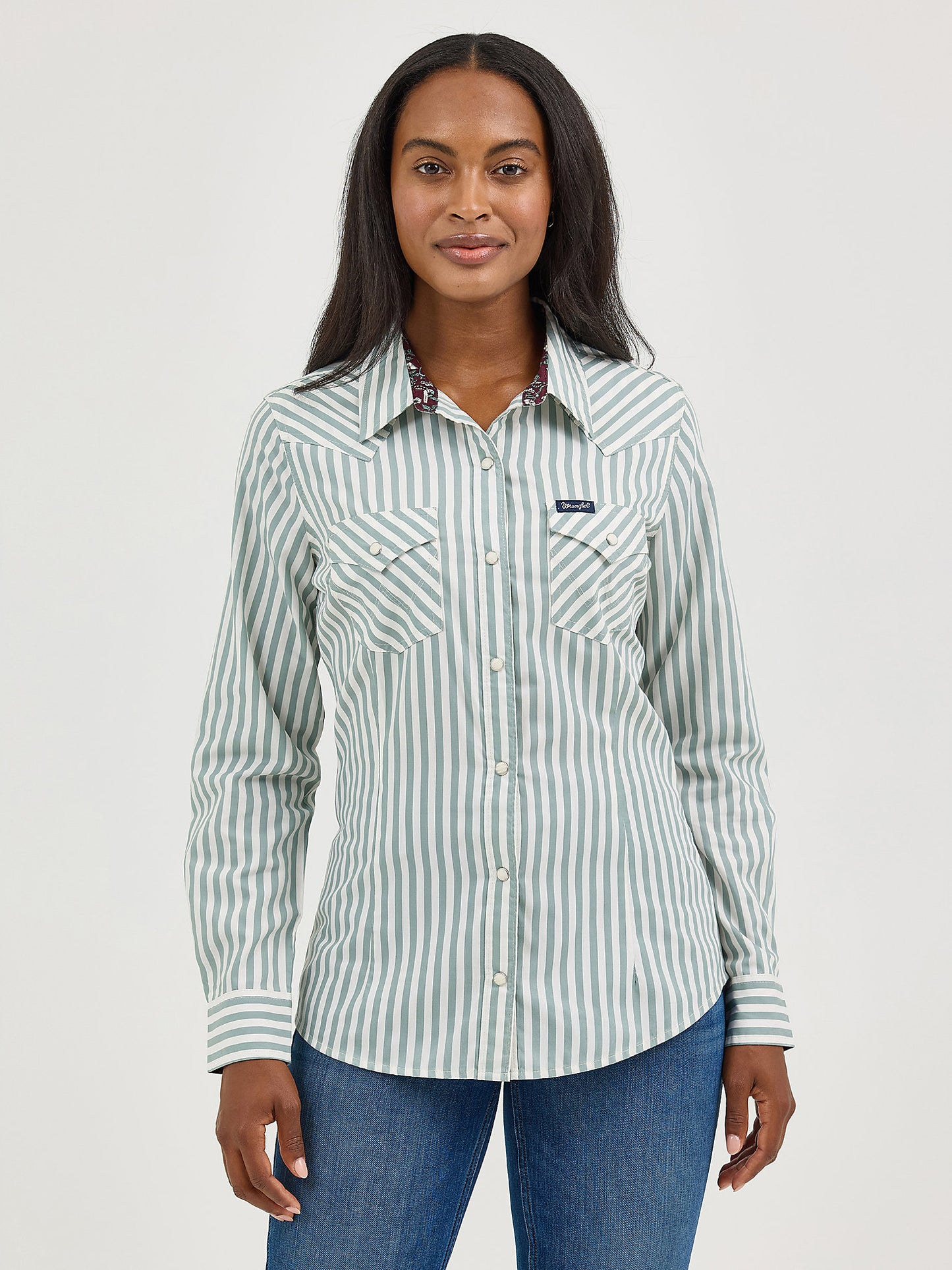 Wrangler Punchy Stripe Sage Women's Snap Up