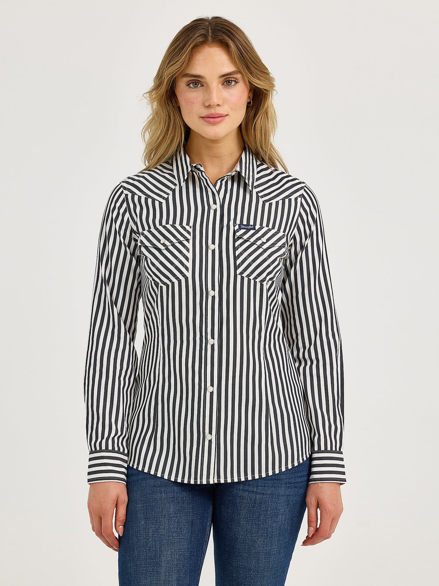 Wrangler Punchy Stripe Grey Women's Snap Up