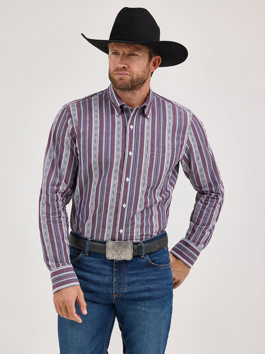 Wrangler Cody Johnson Button Up Burgundy Stripe
