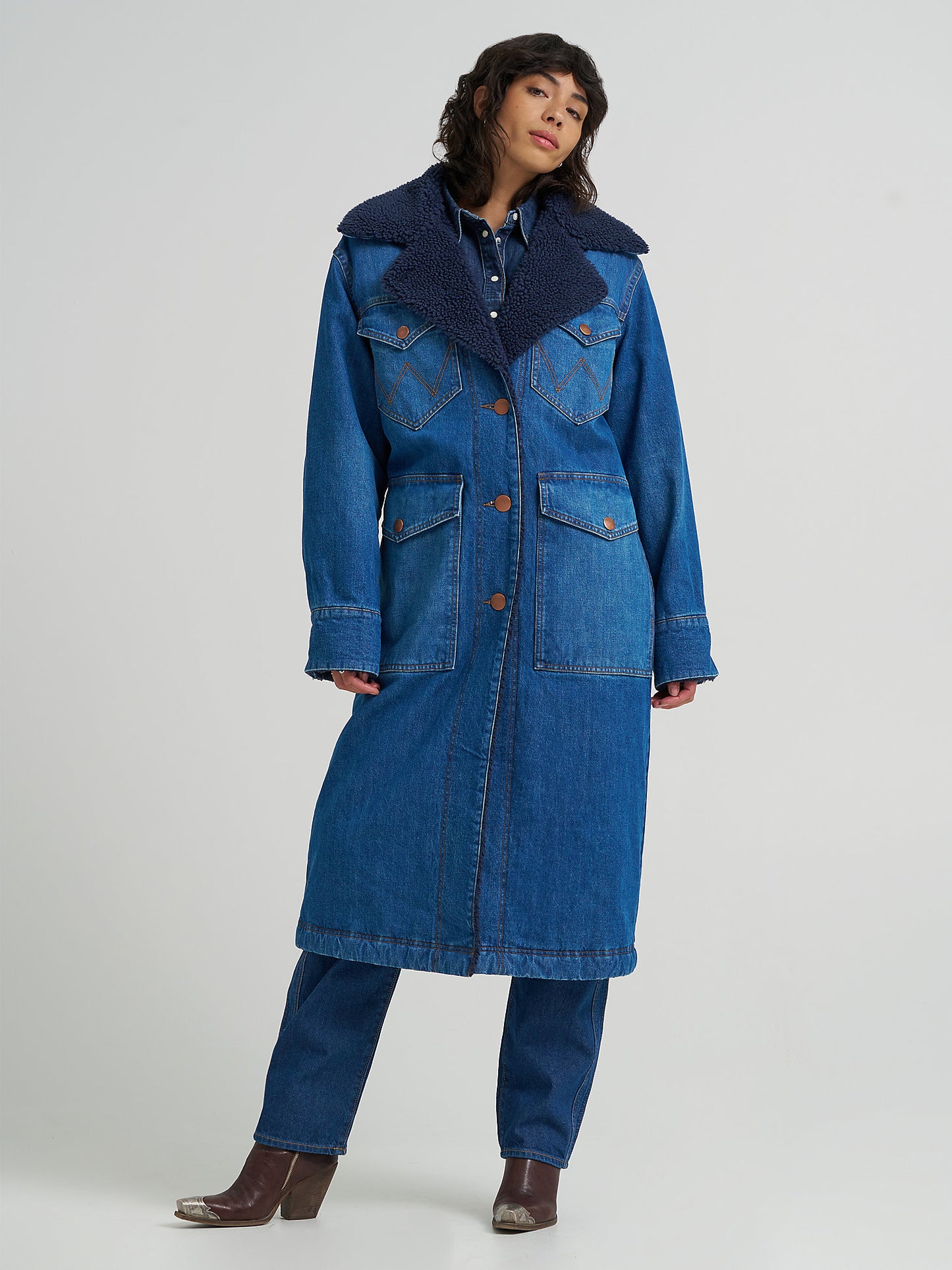 Aspen Wrangler Denim Trench Sherpa Coat