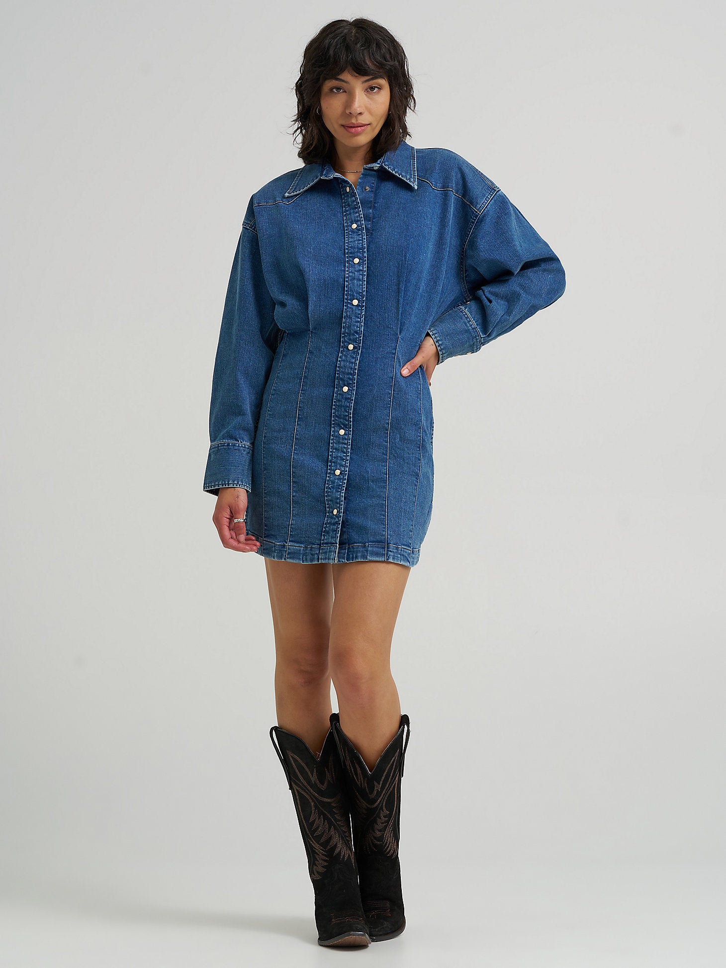 sapphire denim dress Puff Sleeve Denim Dress