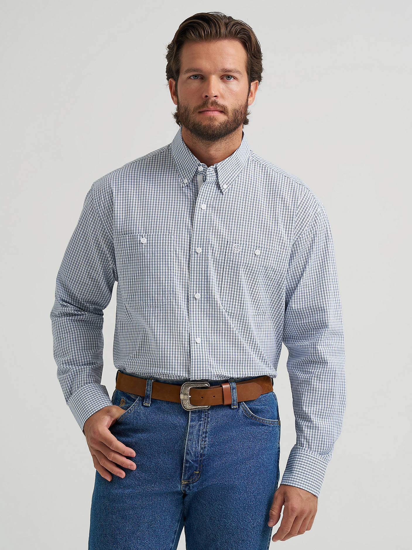 Wrangler George Strait Teal Check Men's Button Up