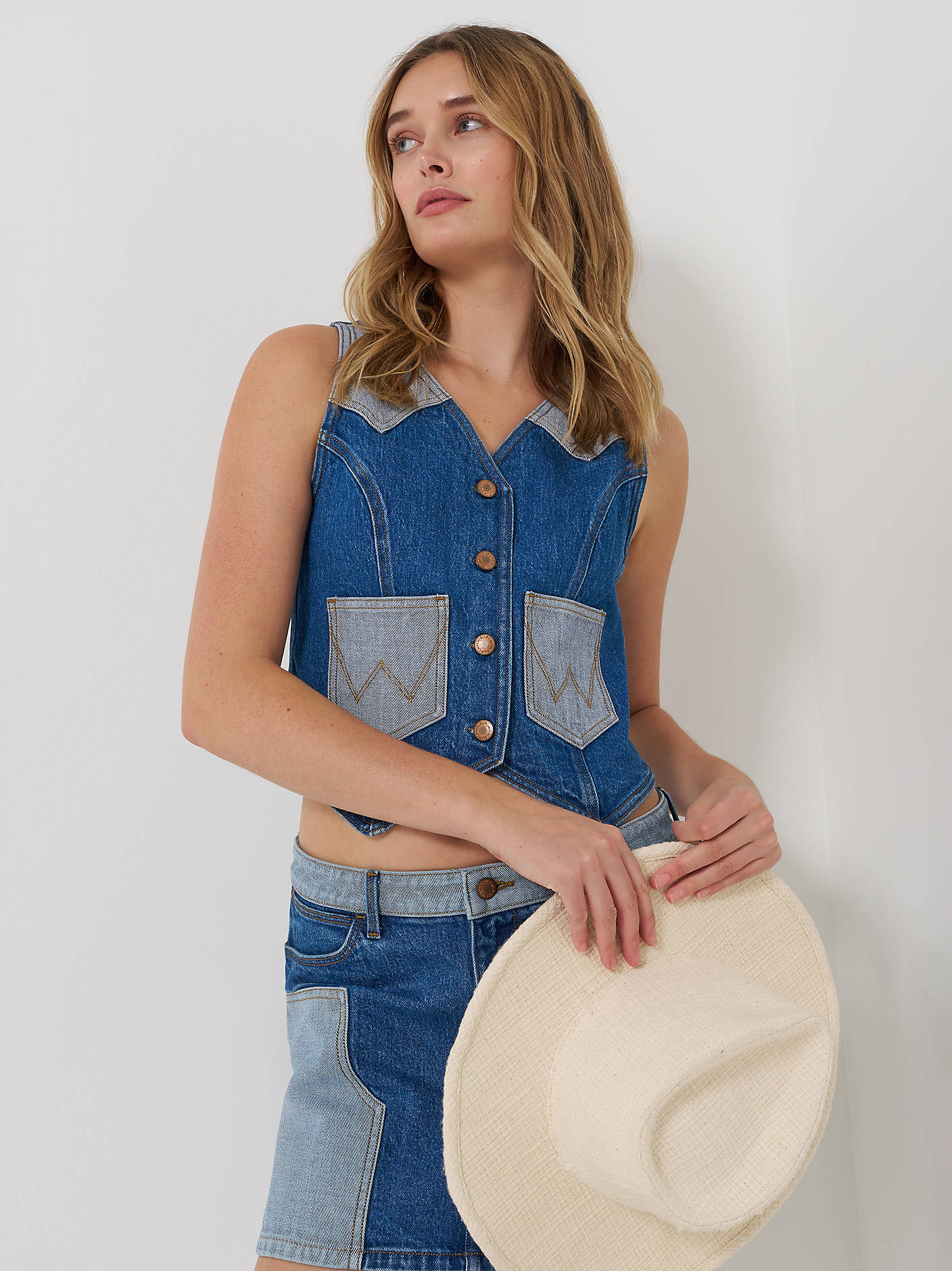 Wrangler Color Block Denim Vest