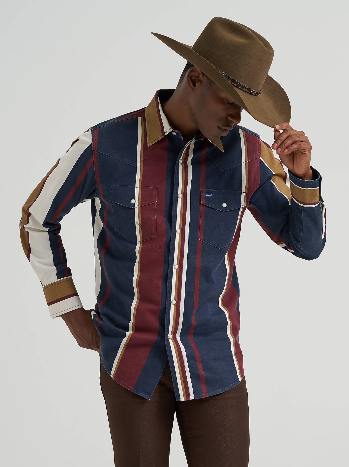 Wrangler Brushpopper Navy Maroon Snap Up