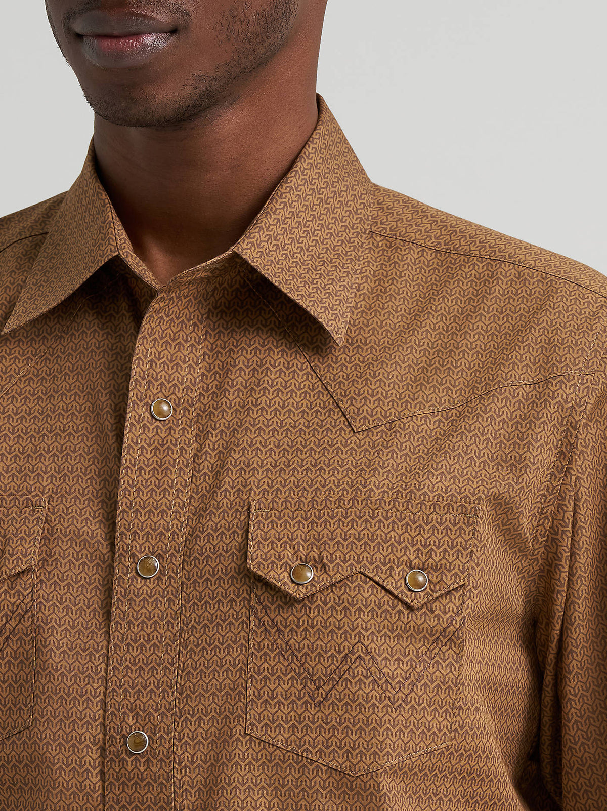 Wrangler Brown Herringbone Snap Up