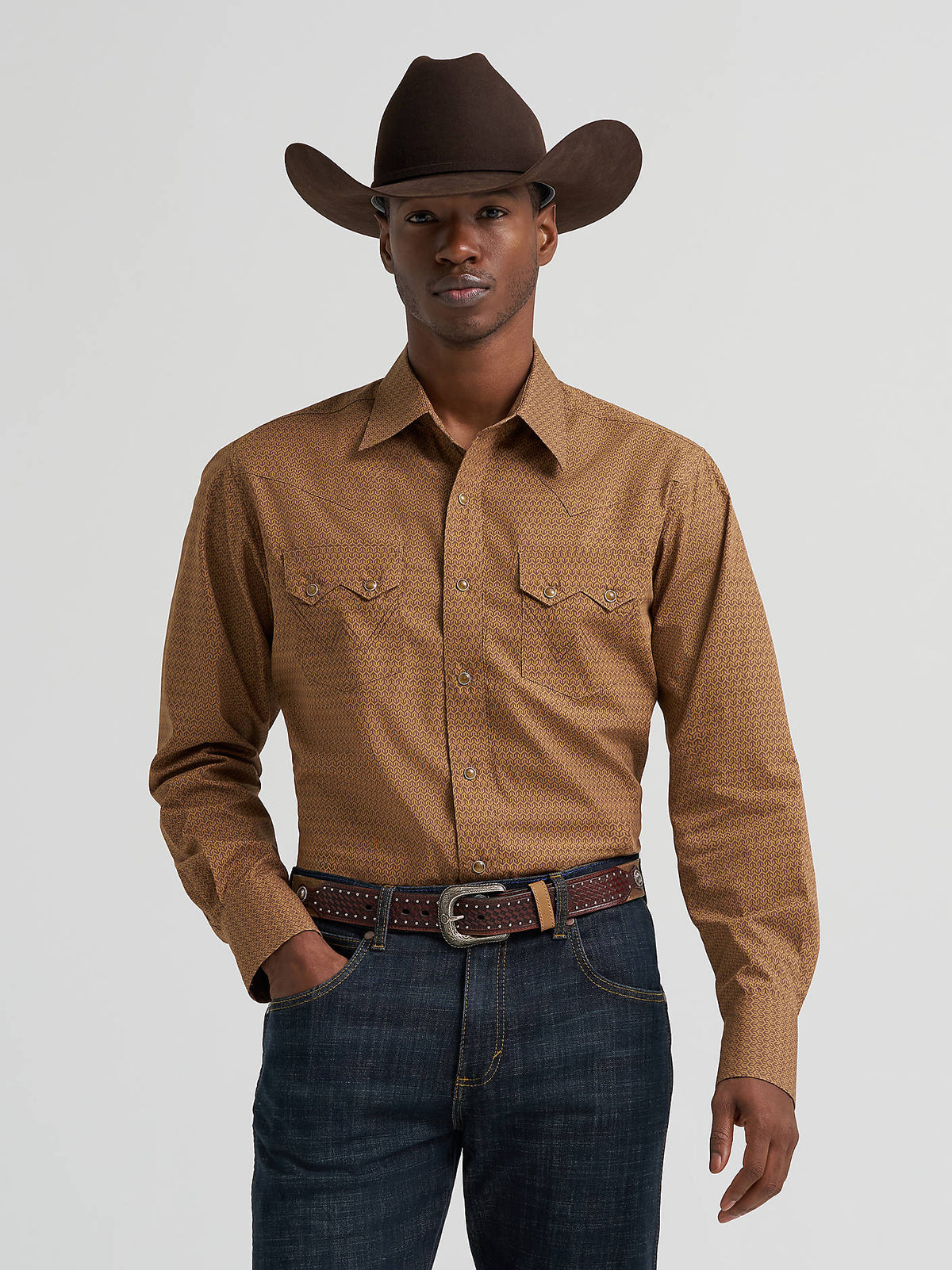 Wrangler Brown Herringbone Snap Up