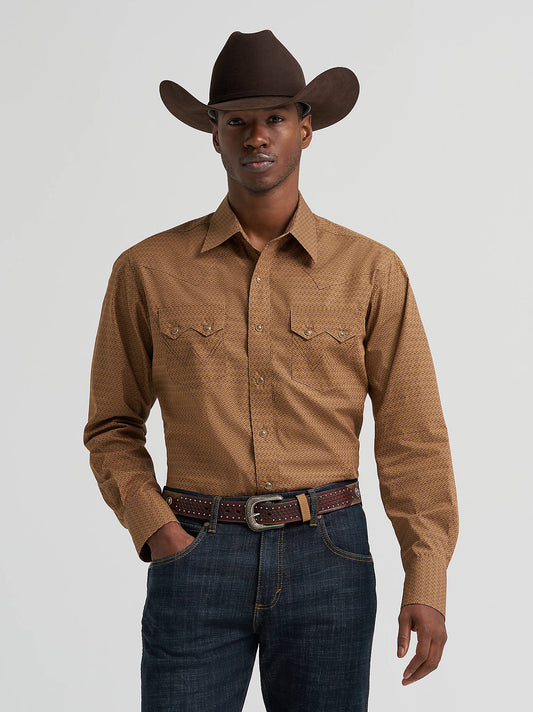 Wrangler Brown Herringbone Snap Up