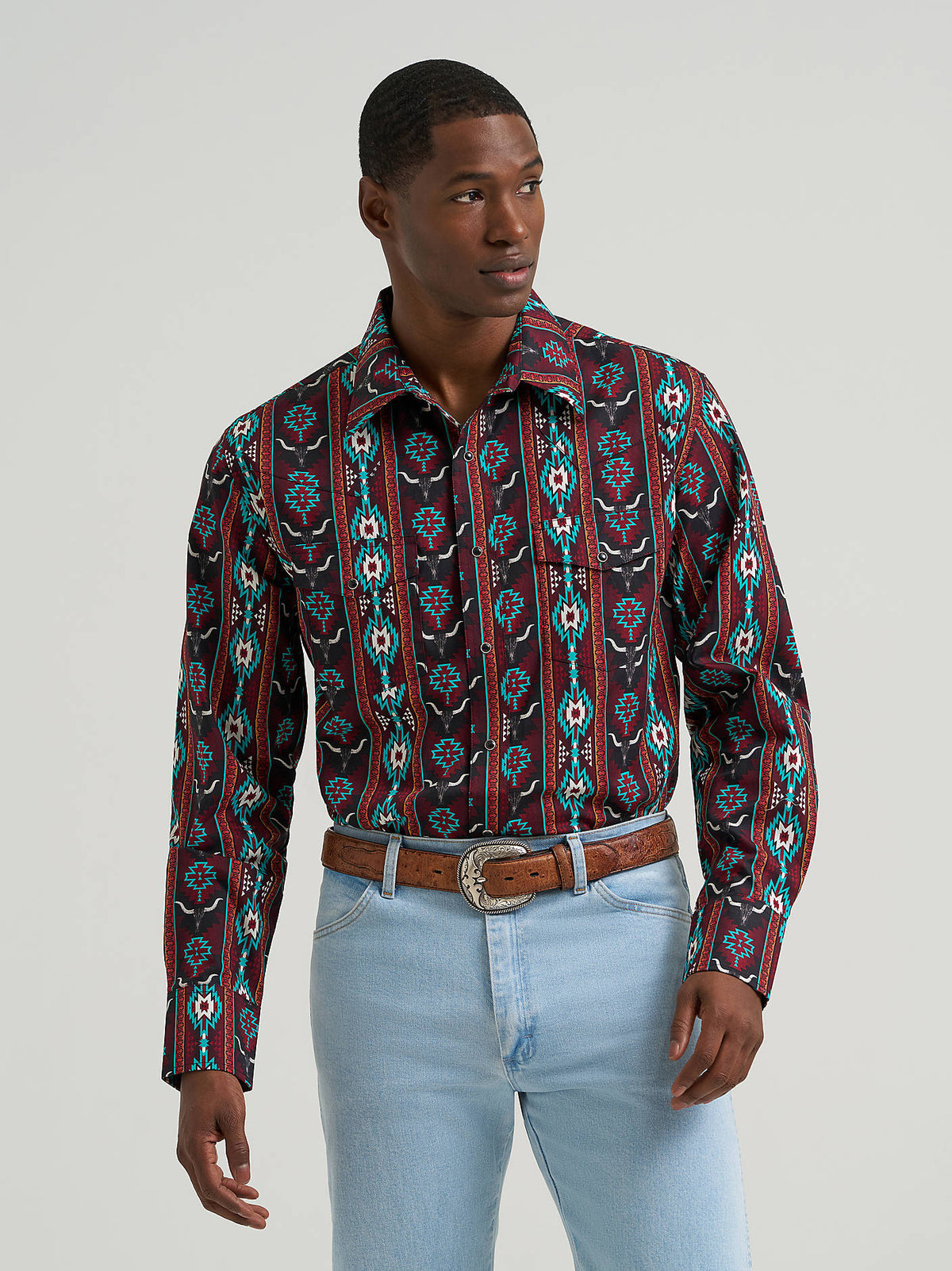 Wrangler Checotah Maroon Snap Up