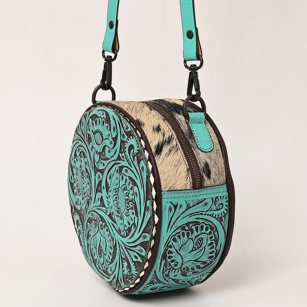 Round Up Tooled Handbag Cowhide Turquoise