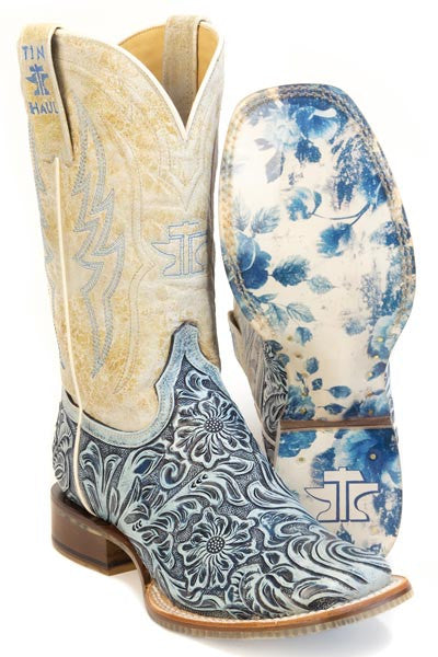Tin Haul Charmcut Blue Floral Boots