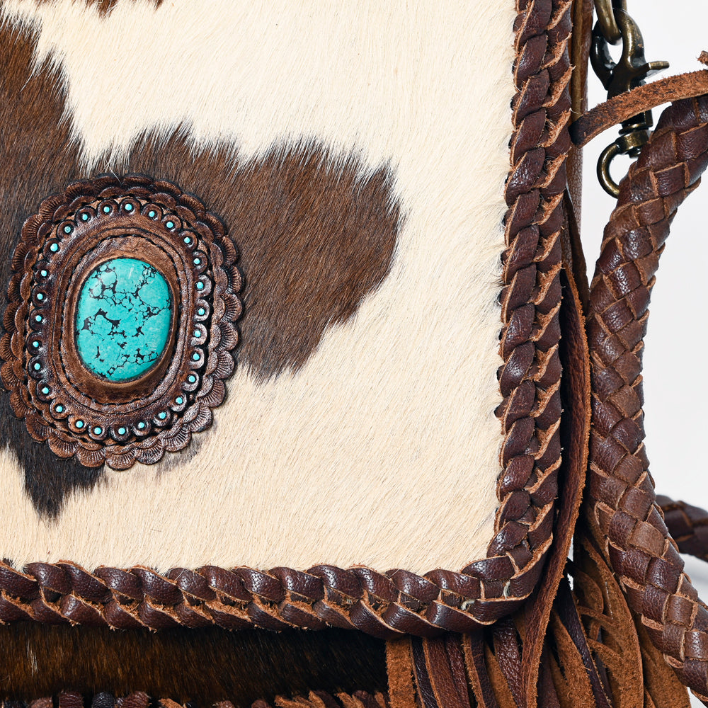 American Darling Cow Print, Turquoise & Fringe Handbag