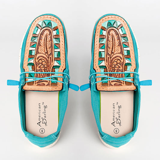 Hey Tooled Moccasin Tan/Turquoise
