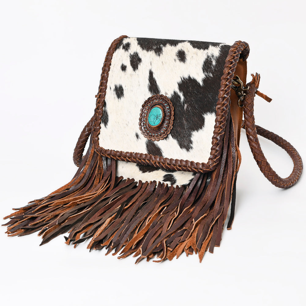 American Darling Cow Print, Turquoise & Fringe Handbag