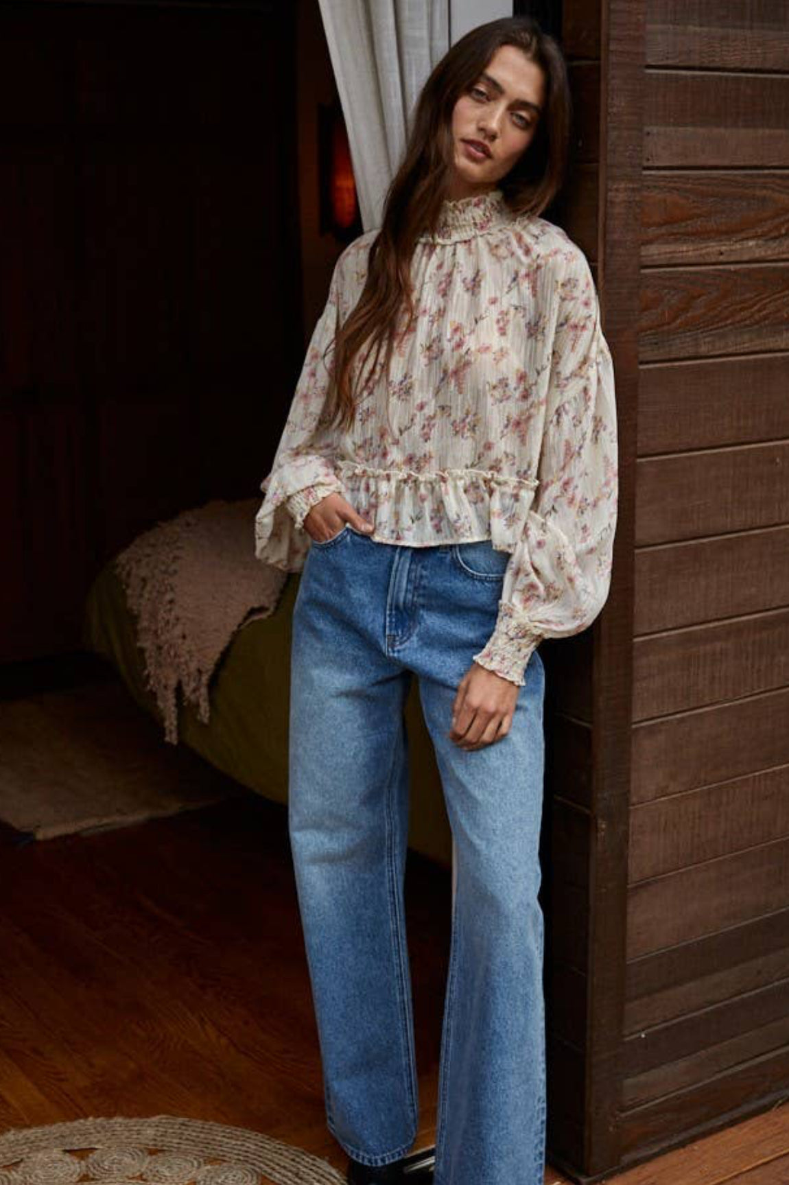 Floral Mock Neck Blouse