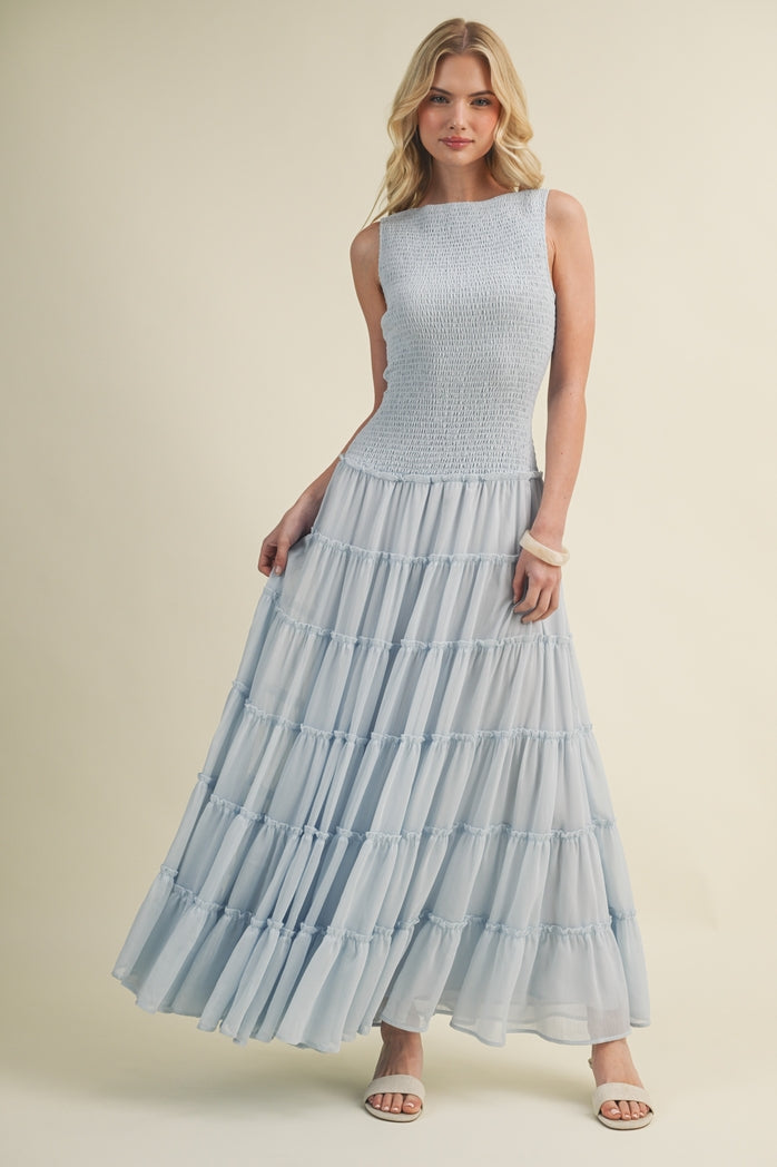 Boho Powder Blue Chiffon Maxi Dress