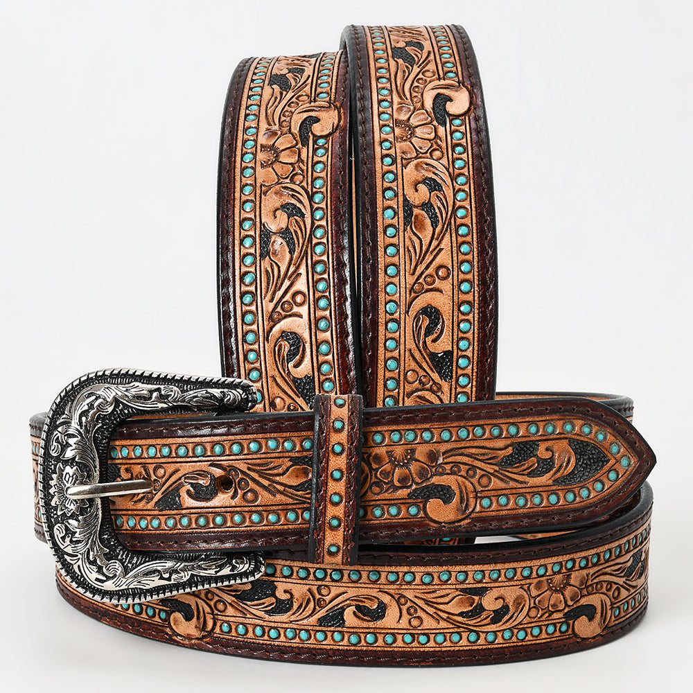 American Darling Tooled & Teal Leather Belt
