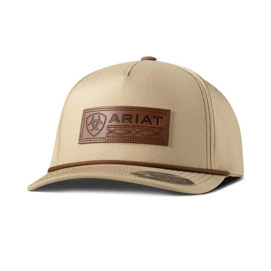 Ariat Men`s Khaki Flexfit Leather Patch Cap