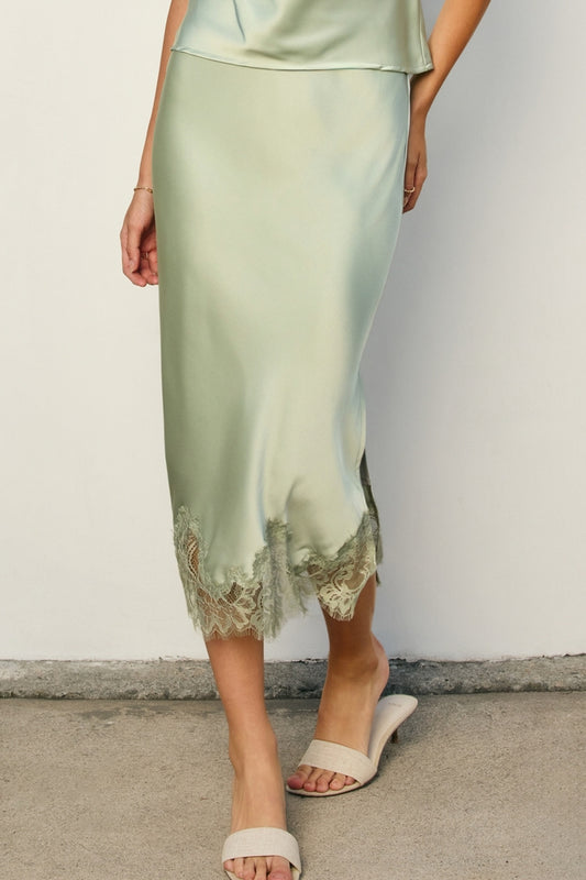 Sage Satin and Lace Pencil Skirt